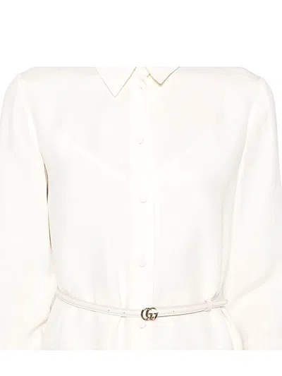 Gucci Waist Belted Midi Dress With Detachable Belt In White