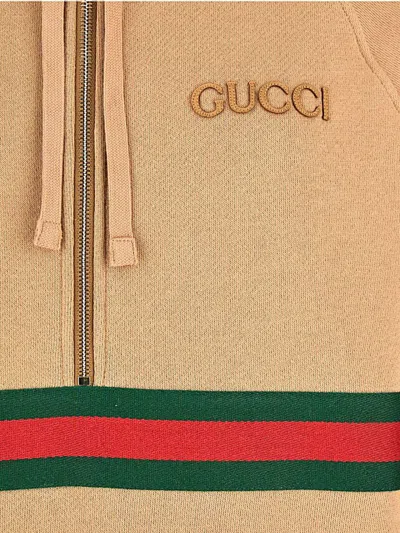 Gucci Beige Hoodie With Logo Lettering On The Front And Web Detail On The Front In Cotton Woman In Animal Print