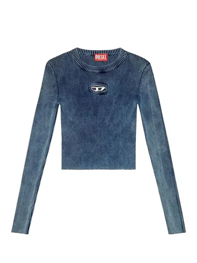 Diesel 'm-anchor-a' Knit Crop Top In Blue
