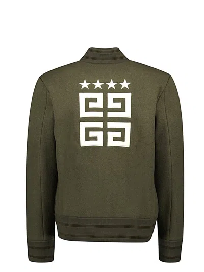 Givenchy Green Sweatshirt With Bomber Collar And 4g Logo In Wool Man In Green