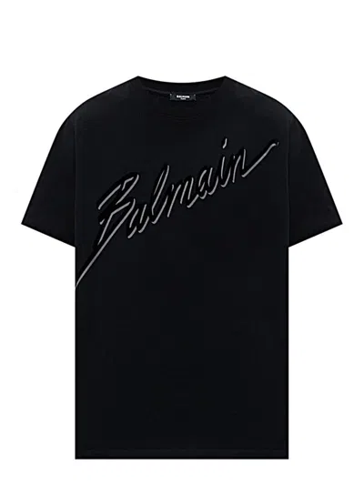 Balmain Men Black T-shirt With Logo Lettering On The Front In Cotton Man In Multi