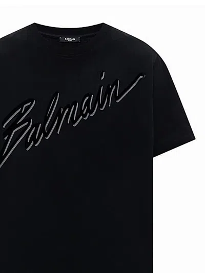Balmain Men Black T-shirt With Logo Lettering On The Front In Cotton Man In Multi