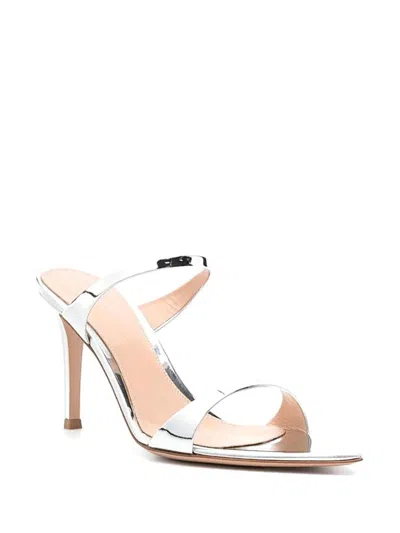 Gianvito Rossi 95mm Metallic Leather Mules In Silver