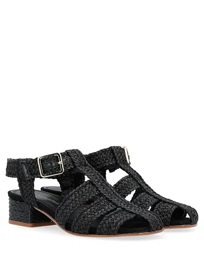 Paloma Barceló Woman Sandals Black Size 6 Natural Raffia In Black