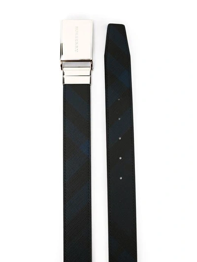 Shop Burberry Reversible London Check And Leather Belt In Blue