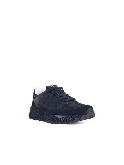 Premiata 'mased' Black Fabric And Leather Sneakers In Black