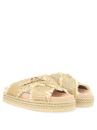 Mou Platform Slide Sandal With Woven Straps In Yellow