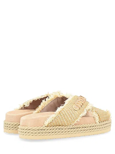 Mou Platform Slide Sandal With Woven Straps In Yellow