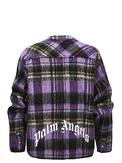 Palm Angels Over Shirt In Violet Check Wool In Multi