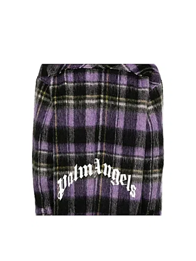 Palm Angels Over Shirt In Violet Check Wool In Multi