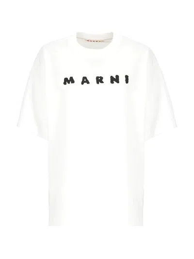 Marni Jersey Logo Short Sleeved T-shirt In White