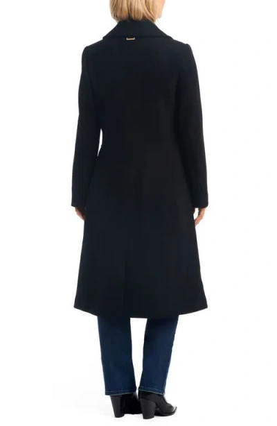 Vince Camuto Double Breasted Wool Blend Coat With Removable Faux Fur Collar In Black