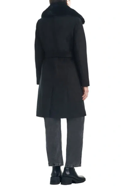 Vince Camuto Belted Coat With Removable Faux Fur Collar In Black