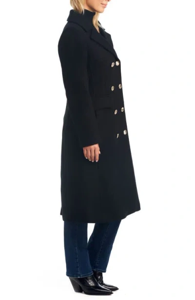 Vince Camuto Double Breasted Wool Blend Coat With Removable Faux Fur Collar In Black