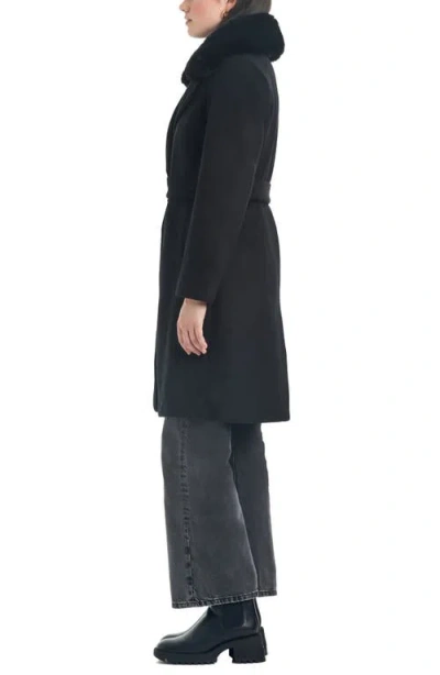 Vince Camuto Belted Coat With Removable Faux Fur Collar In Black