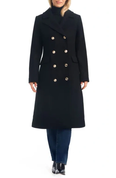 Vince Camuto Double Breasted Wool Blend Coat With Removable Faux Fur Collar In Black