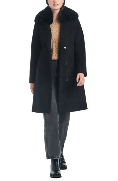 Vince Camuto Belted Coat With Removable Faux Fur Collar In Black