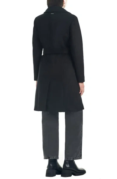 Vince Camuto Belted Coat With Removable Faux Fur Collar In Black