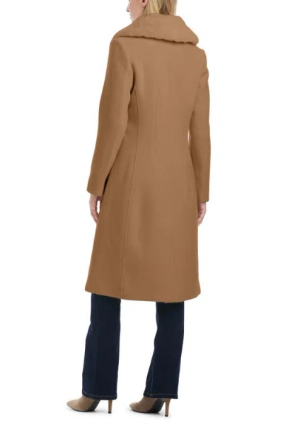 Vince Camuto Double Breasted Wool Blend Coat With Removable Faux Fur Collar In Brown