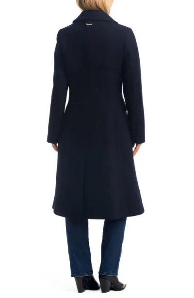 Vince Camuto Double Breasted Wool Blend Coat With Removable Faux Fur Collar In Blue