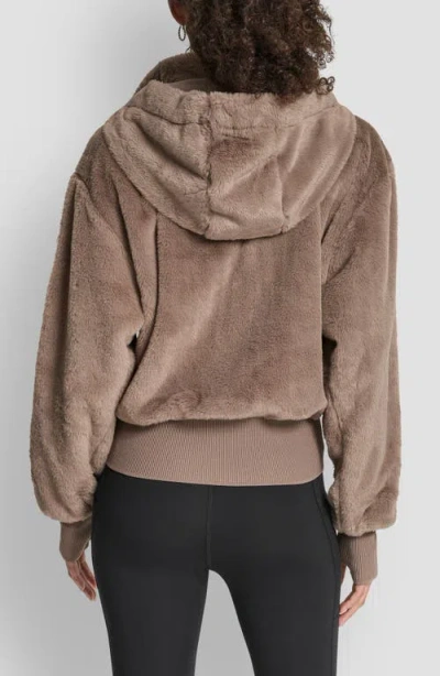 Dkny Faux Fur Zip Jacket With Removable Hood In Brown