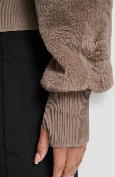 Dkny Faux Fur Zip Jacket With Removable Hood In Brown