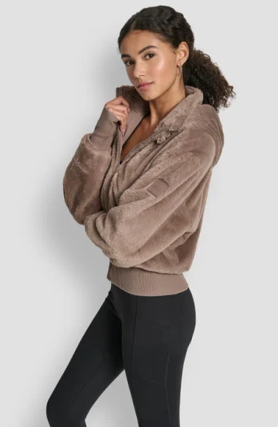 Dkny Faux Fur Zip Jacket With Removable Hood In Brown