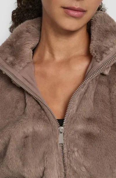 Dkny Faux Fur Zip Jacket With Removable Hood In Brown