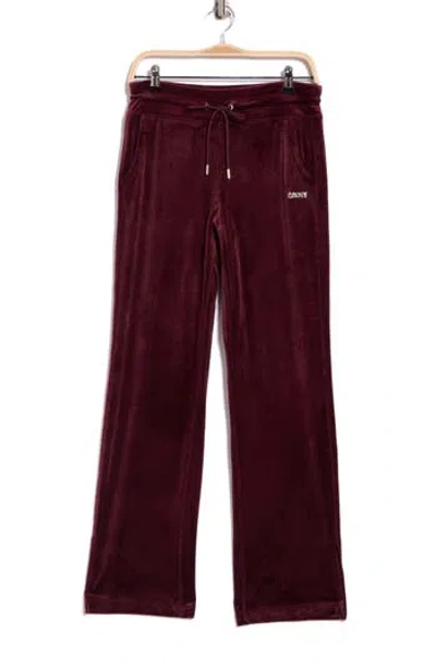 Dkny Rhinestone Logo High Waist Straight Leg Pants In Burgundy