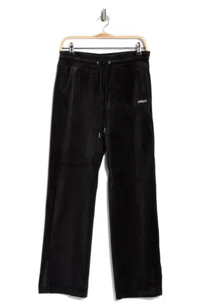 Dkny Rhinestone Logo High Waist Straight Leg Pants In Black