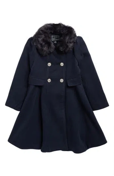 Rothschild Kids' Princess Faux Fur Collar Double Breasted Coat In Blue