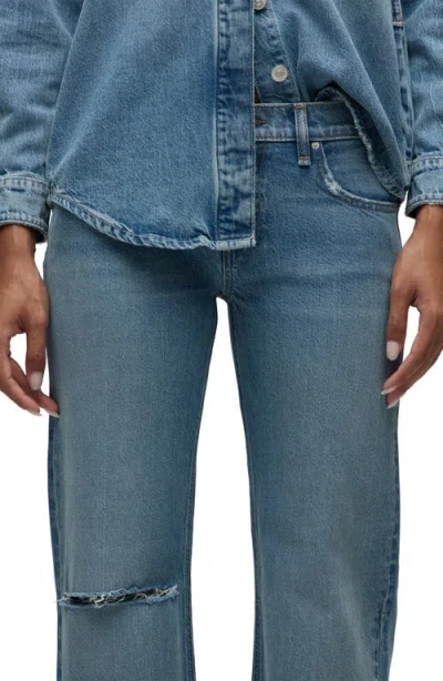 Hudson Jeans Kelli Ripped Low Rise Loose Straight Leg Jeans In Blue