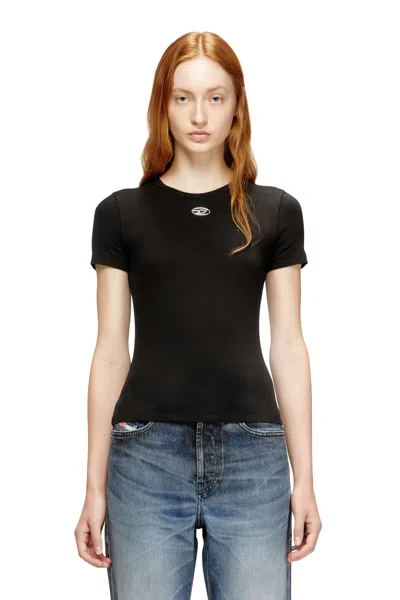 Diesel Black T-shirt With Logo On The Front And Ribbed Design In Cotton Woman In Black