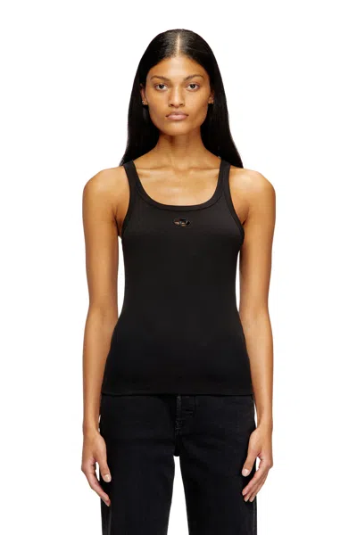 Diesel Slim Tank Top With Laser-cut Oval D In Black