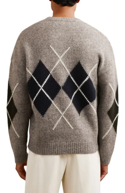 Reiss Cooke Relaxed Fit Crewneck Argyle Sweater In Gray