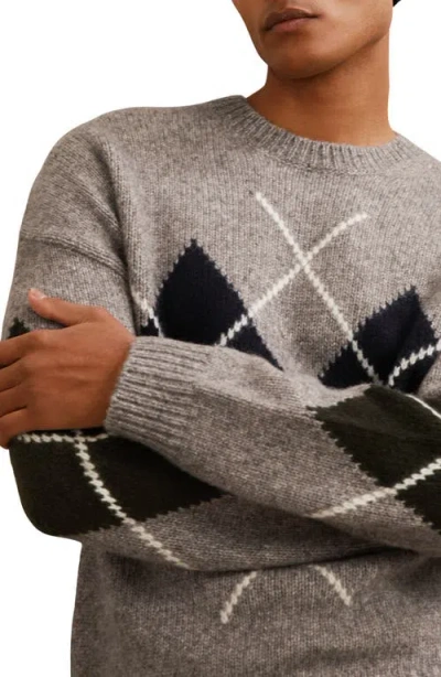 Reiss Cooke Relaxed Fit Crewneck Argyle Sweater In Gray