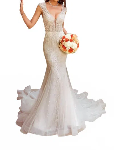 Kitty Chen Couture Andrea Fit And Flare Gown In Ivory In Multi