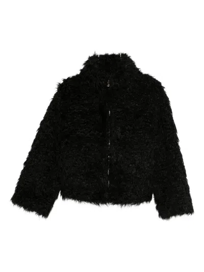 Semicouture Cropped Jacket With Plush Textured Fabric In Black