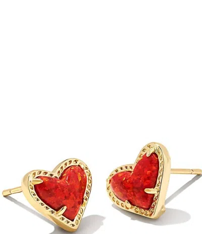 Kendra Scott Women's Ari Heart Stud Earring In Red Kyocera Opal In Gold