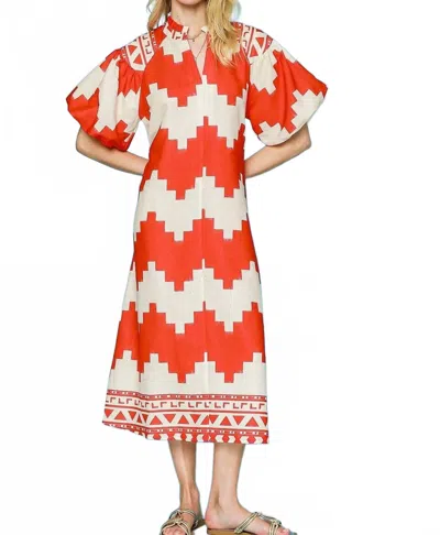 Umgee Concho Breeze Midi Dress In Poppy Red In Multi