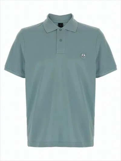 Moose Knuckles Classic Blue Cotton Polo Shirt With Embroidered Logo In Multi