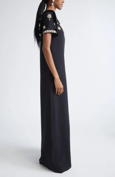 Carolina Herrera Embellished Bow Shoulder Column Gown In Multi