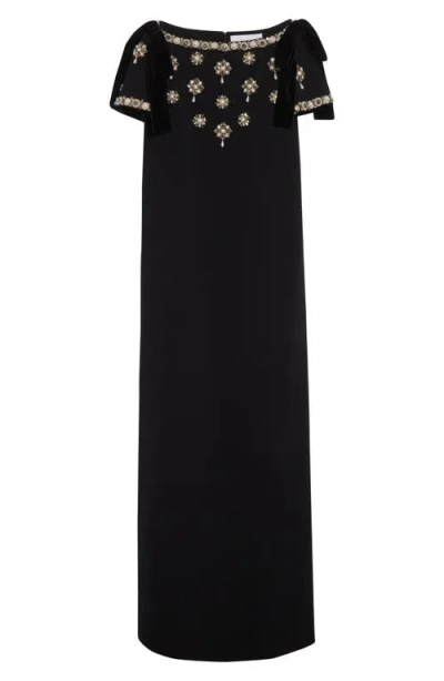 Carolina Herrera Embellished Bow Shoulder Column Gown In Multi