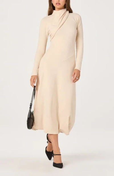 Astr The Label Long Sleeve Mock Neck Dress In Neutral
