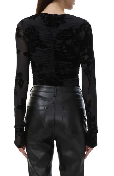 Afrm Leah Floral Flocked Mesh Top In Black