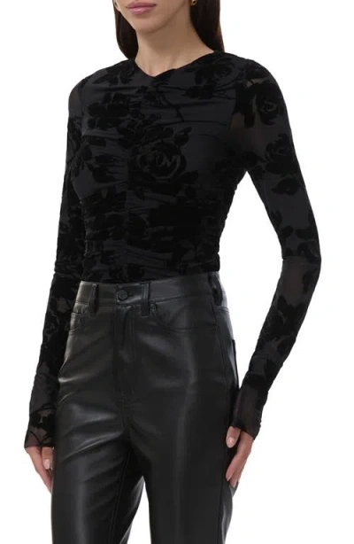 Afrm Leah Floral Flocked Mesh Top In Black