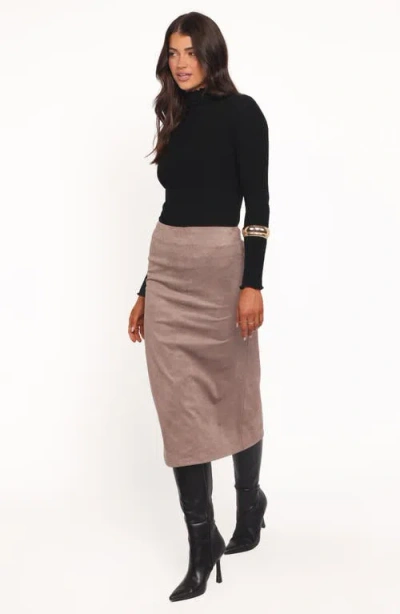Petal And Pup Petal & Pup Una Faux Suede Midi Skirt In Brown