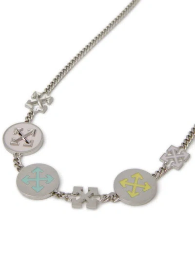Off-white Silver Arrow Button Necklace In Silver