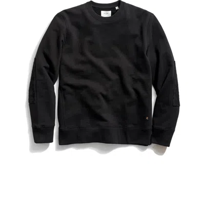 Billy Reid Dover Crewneck Sweatshirt With Leather Elbow Patches In Black