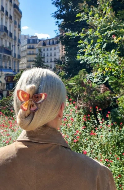 Solar Eclipse Hand Painted Emperor Silk Moth Claw Clip In Brown